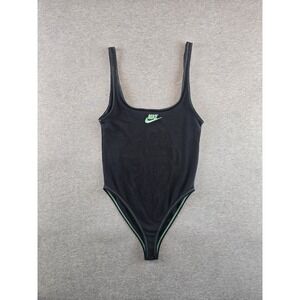 Nike Bodysuit Womens XS Black Green FJ5219-010 Cotton Stretch Athleisure‎ Logo